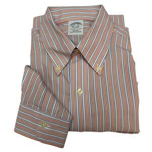 BROOKS BROTHERS X Slim Fit Orange & Blue Stripe Cotton Dress Shirt | M | 15.5-33
